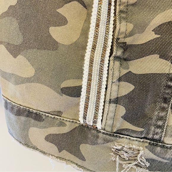 Zara Camo Denim Utility Distressed Oversized Jacket with Sequins Small Unisex - Picture 7 of 10